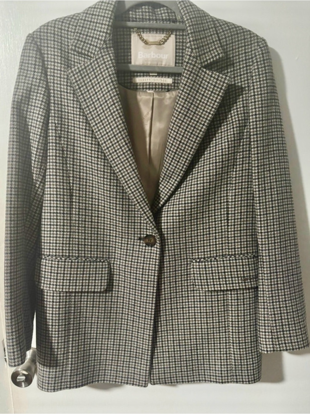 Barbour Black & White Houndstooth Single-Button Blazer